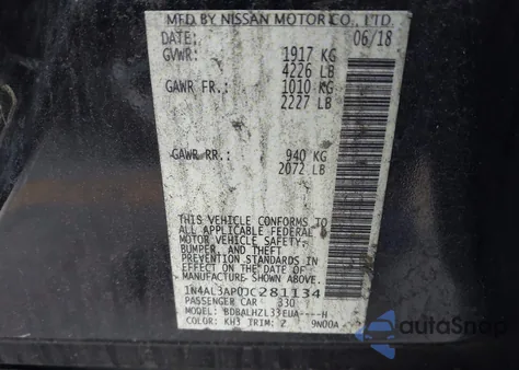 2018 Nissan Altima 2.5 Sr from USA, damaged, VIN 1N4AL3AP0JC281134
